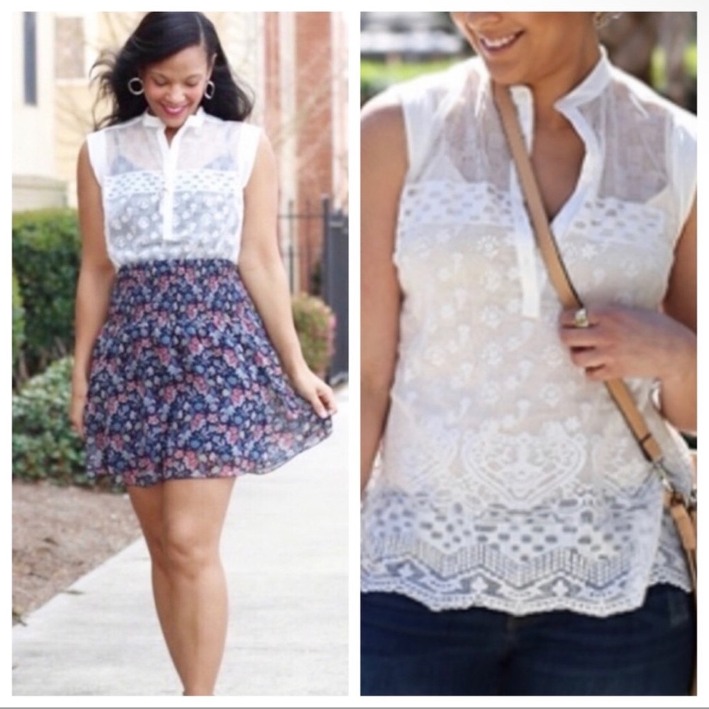 Cabi Prudence Top #5201 White Lace Button